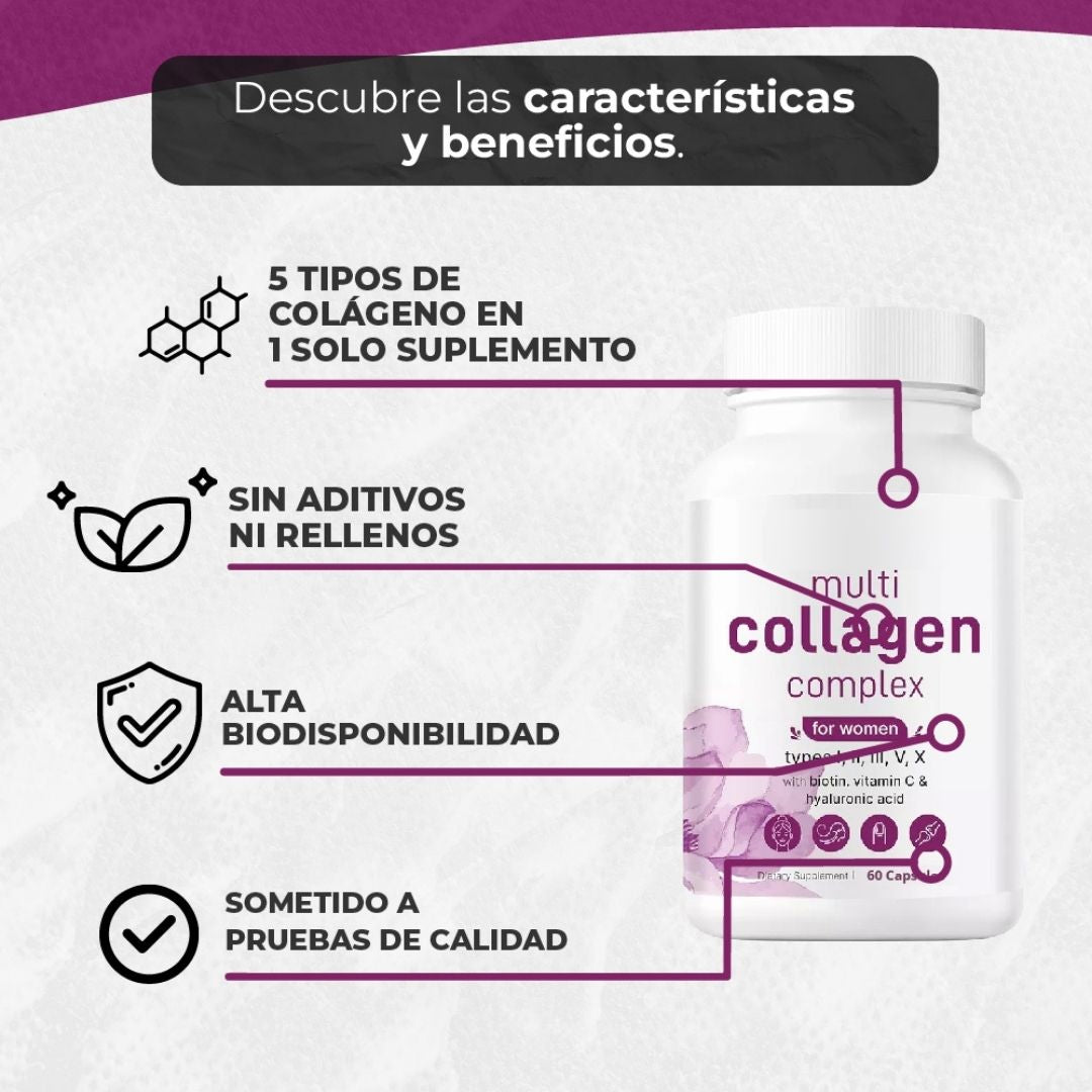 Colágeno 5X: Fórmula Avanzada para Piel Joven, Cabello Saludable y Articulaciones Fuertes – 240 Cápsulas de Alta Absorción Con 60% Descuento🔥