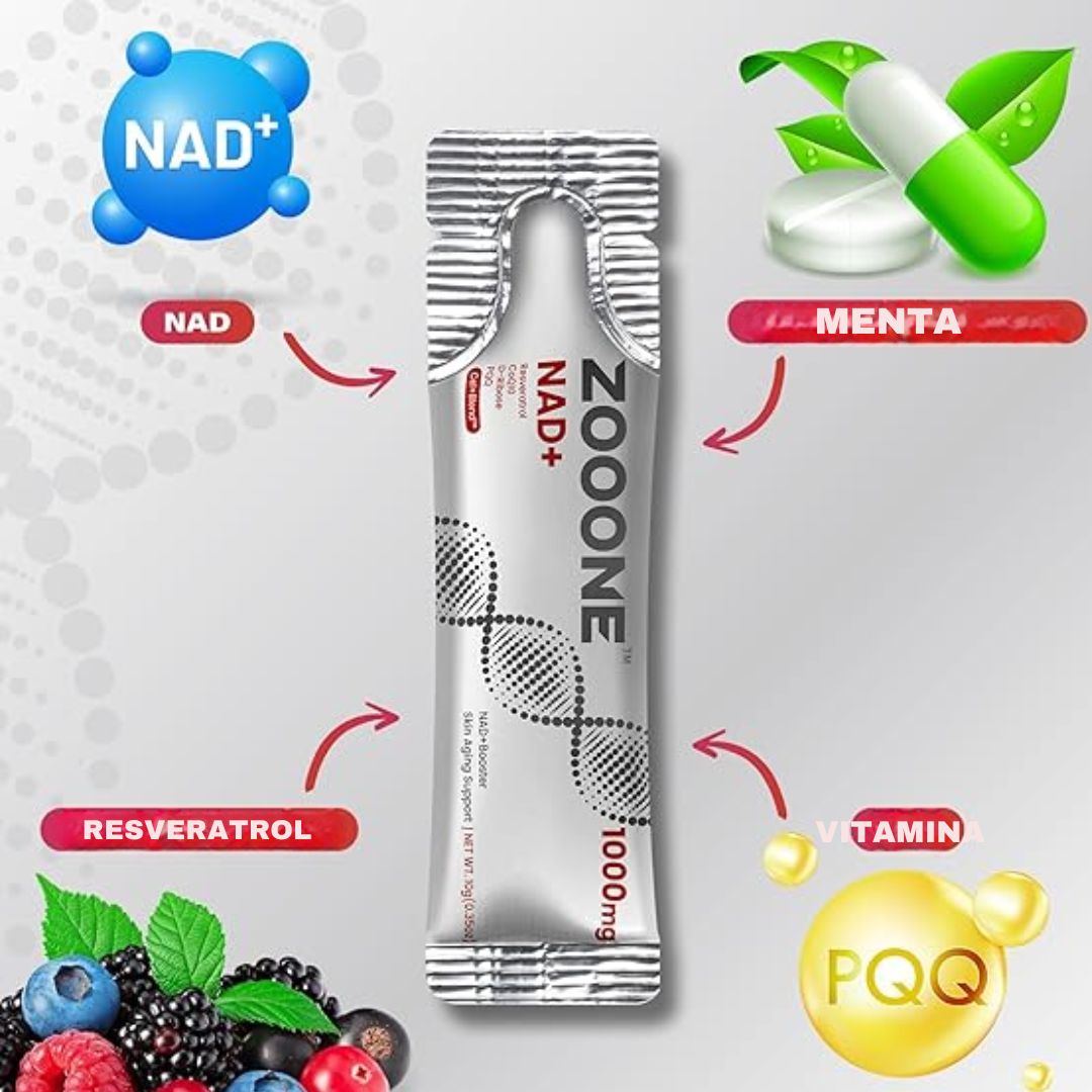 ¡Revitaliza Tu Energía y Activa Tu Vitalidad 🧬 NAD+ 1000 mg con Nicotinamida Ribósido, PQQ y Resveratrol – 30 Sobres ZOONE® Con 60% Descuento🔥
