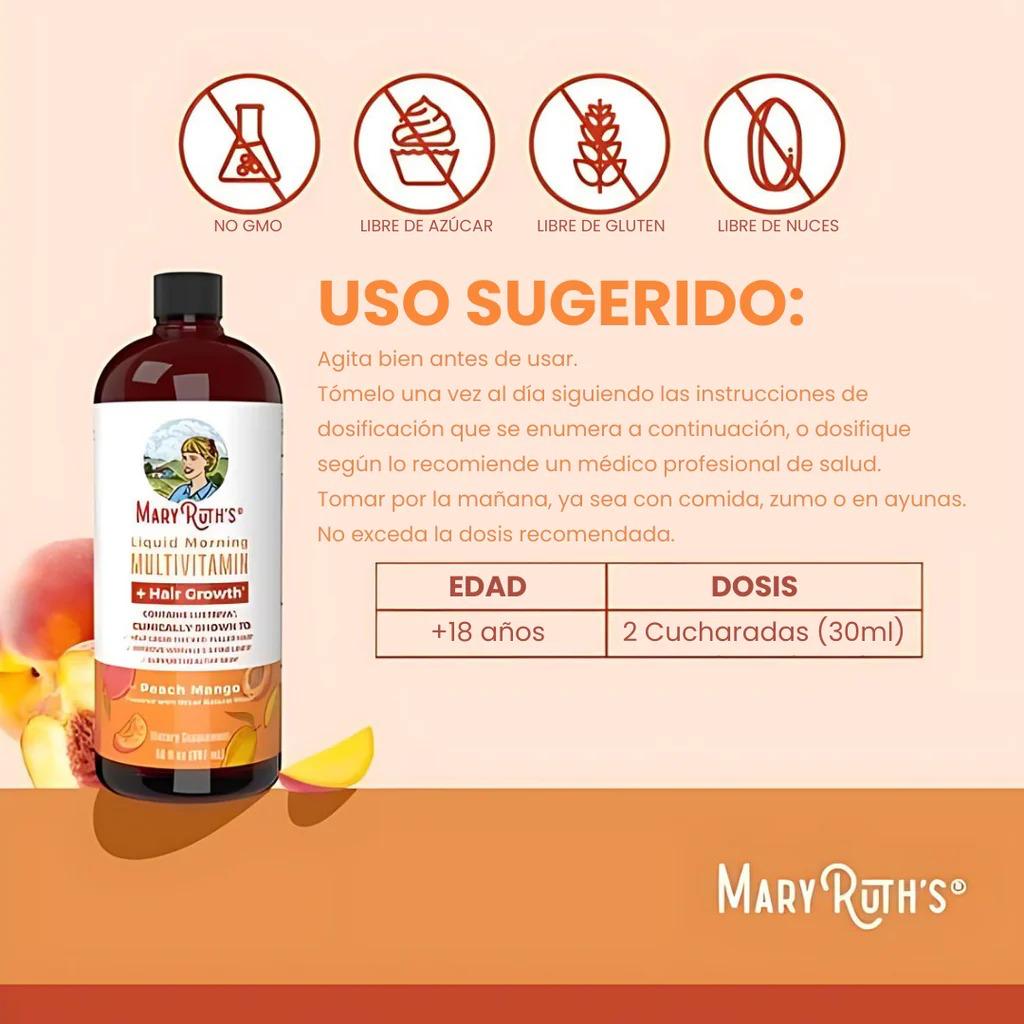 Multivitamínico y Crecimiento del cabello líquido de mango y durazno de MaryRuth® Con 60% Descuento🔥