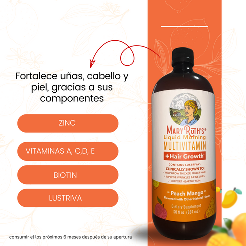 Multivitamínico y Crecimiento del cabello líquido de mango y durazno de MaryRuth® Con 60% Descuento🔥