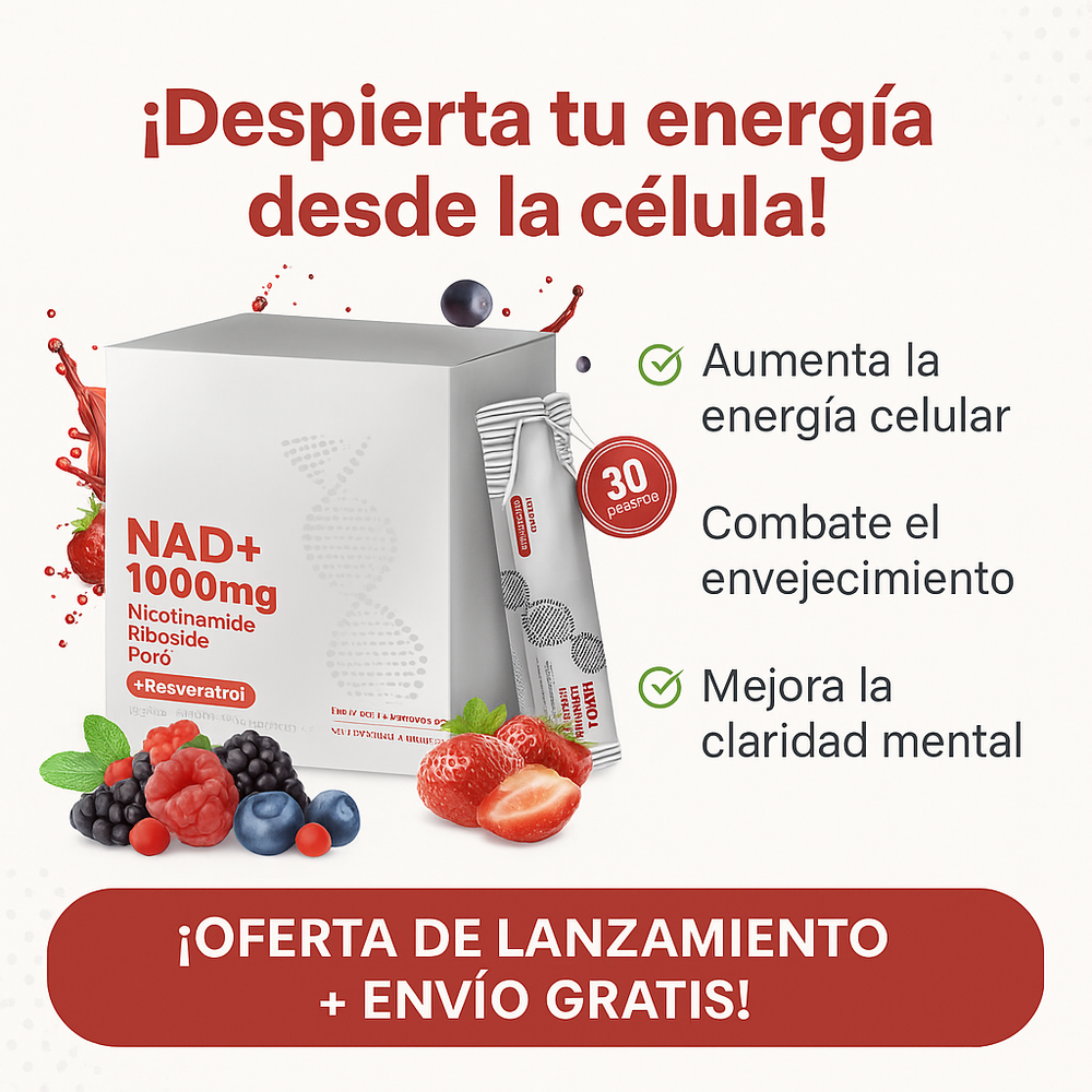¡Revitaliza Tu Energía y Activa Tu Vitalidad 🧬 NAD+ 1000 mg con Nicotinamida Ribósido, PQQ y Resveratrol – 30 Sobres ZOONE® Con 60% Descuento🔥