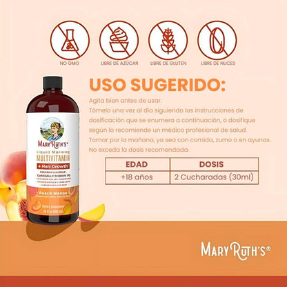 Multivitamínico y Crecimiento del cabello líquido de mango y durazno de MaryRuth® Con 60% Descuento🔥
