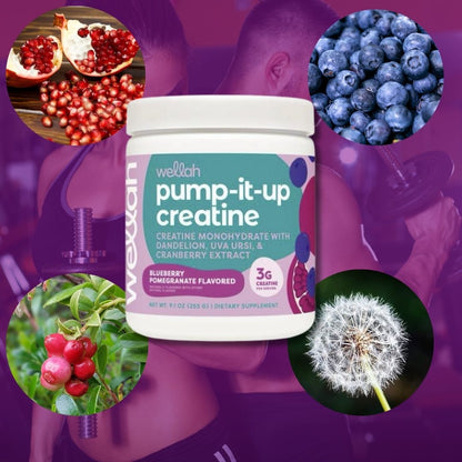 WELLAH® Pump-It-Up Creatine  Impulsa Tu Fuerza y Crecimiento Muscular  Sabor Arandano y Granada🔥