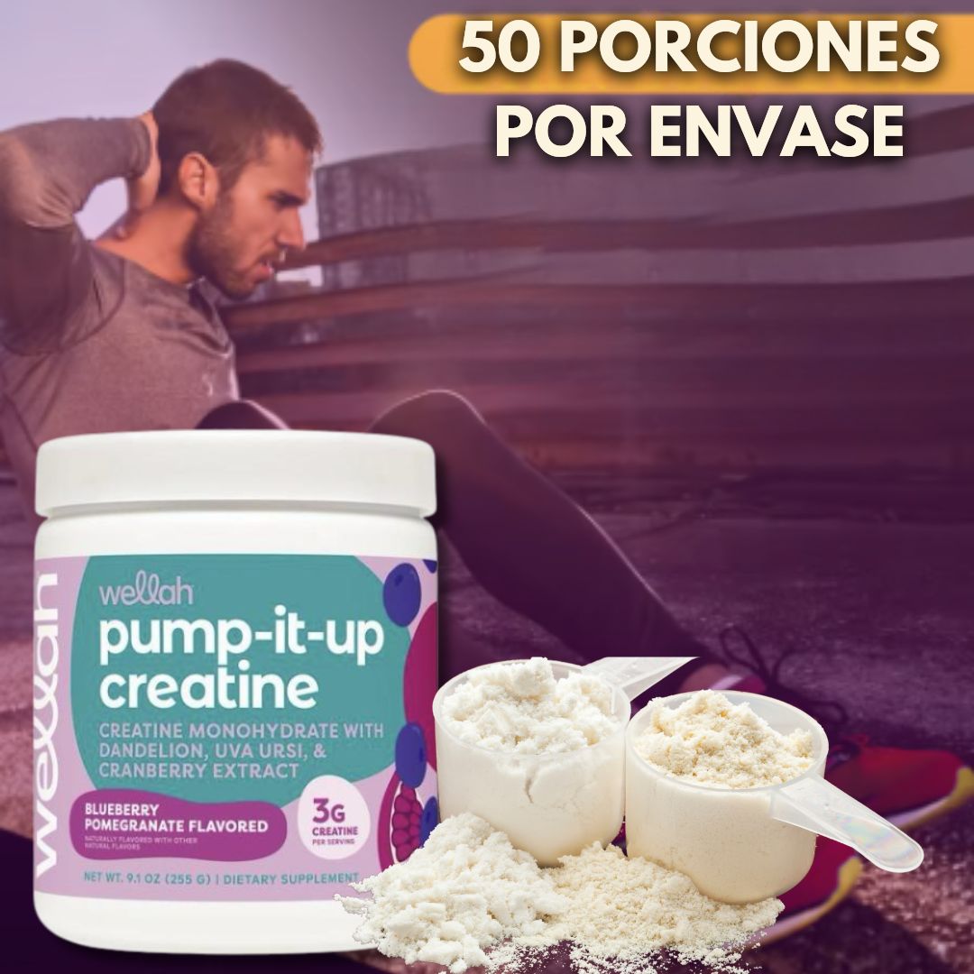 WELLAH® Pump-It-Up Creatine  Impulsa Tu Fuerza y Crecimiento Muscular  Sabor Arandano y Granada🔥