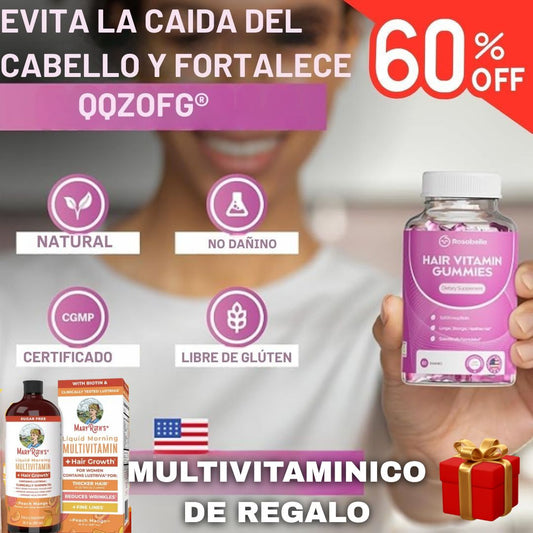 Gomitas Anti-Caída de Cabello QQZOFG® Con 60% Descuento🔥+ Multivitamínico Para crecimiento Gratis🎁
