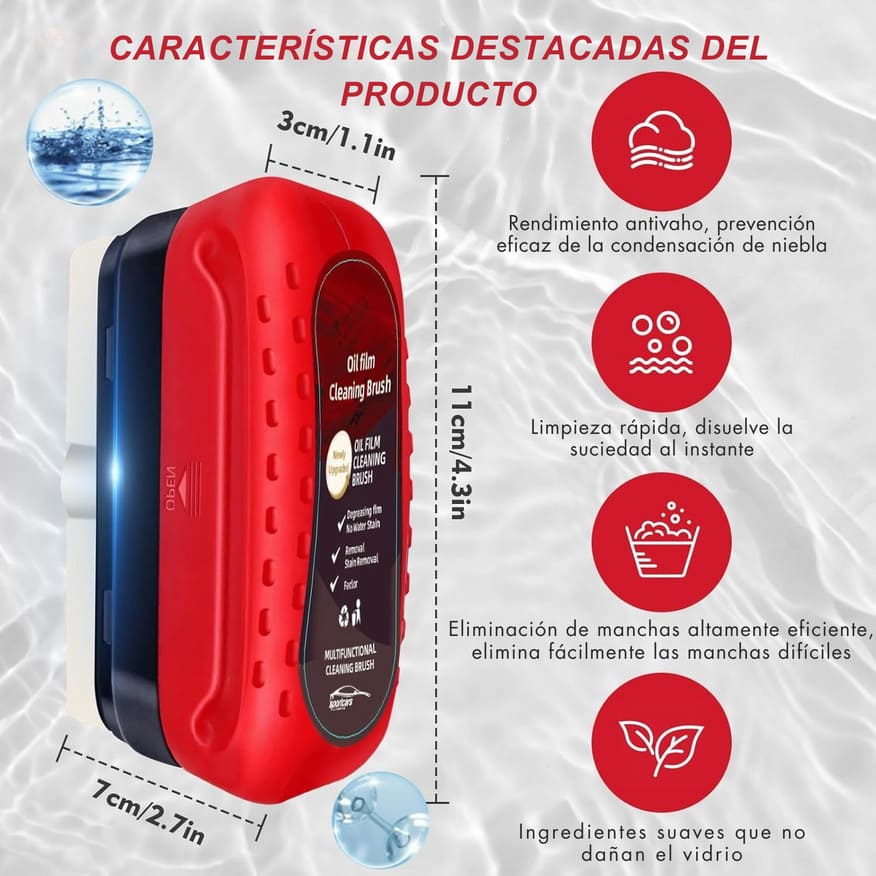 Oil Film Cleaning Brush® Cepillo-Antiempañado y limpieza -Visión clara para una conducción más segura OFERTA 2X1