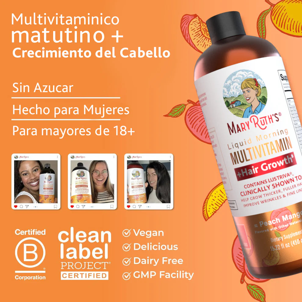 MaryRuth’s Multivitamínico Líquido Sabor Mango + Gotero de Regalo🎁